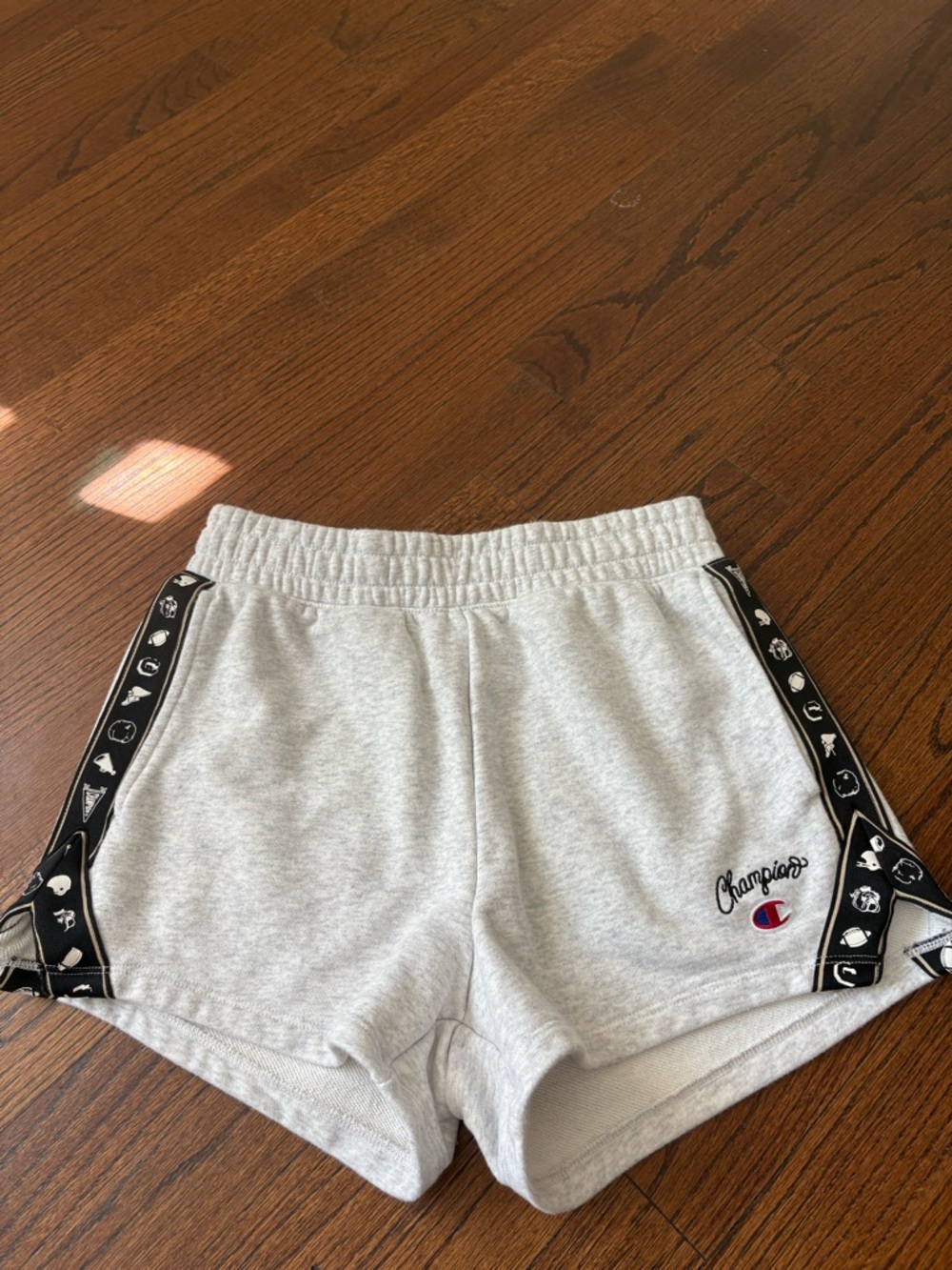 Champion Light Gray Athletic Logo Shorts with Black Trim